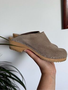 Taupe Suede Made in Sweden Wooden Clogs - Women